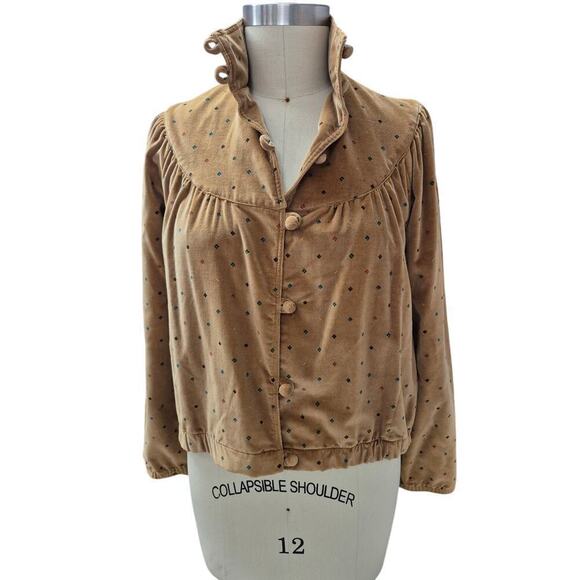 Vtg 80s Sandy Chrysler California High Neck Skirt Suit Plush Brown Confetti M/L - Picture 4 of 6